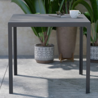 Flash Furniture SB-A268T-BK-GG Harris Commercial Grade Indoor/Outdoor Black Square Steel Patio Dining Table for 4 with Black Poly Resin Slatted Top